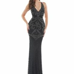 Colors K111 Long Fitted Beaded Formal Evening Dress V Neckline Prom Dress Pageant