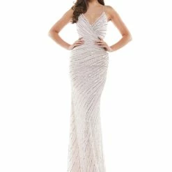 Colors K112 Long V Neck Sequin Prom Pageant Dress Beaded Backless Formal Gown
