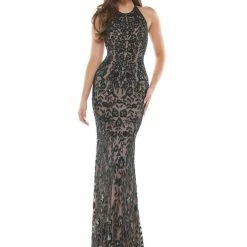 Colors K113 Long Fitted High Neck Sequin Beaded Formal Gown Prom Dress Pageant Backless Dresses