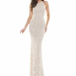 Colors K113 Long Fitted High Neck Sequin Beaded Formal Gown Prom Dress Pageant Backless Dresses