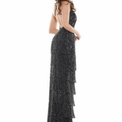 Backless Dresses Colors K114 Long Fringe Backless Formal Dress Prom Pageant Gown Sequin V Neck