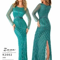 In Stock Long Sleeve Dresses Zasa Chic 2002 Size 8 Long Beaded High Neck Dress Sheer Long Sleeve Slit