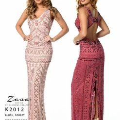 In Stock Zasa Chic 2012 Size 14 Long Beaded Backless Formal Dress V Neck Gown CLEARANCE