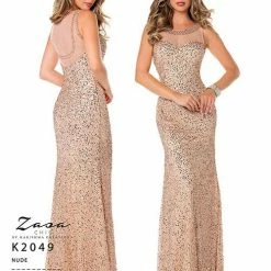 In Stock Zasa Chic K 2049 Size 16 Long Fitted Sequin Formal Dress Sheer High Neck