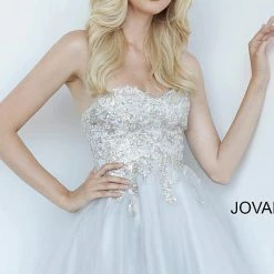 Jovani Kids K2170 Silver Fit & Flare Short Girls Dress Sequin Embellished Gown Party Short Prom Dresses