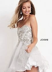 Jovani Kids K2170 Silver Fit & Flare Short Girls Dress Sequin Embellished Gown Party Short Prom Dresses