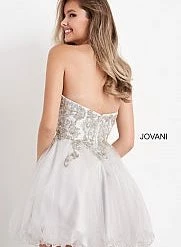 Jovani Kids K2170 Silver Fit & Flare Short Girls Dress Sequin Embellished Gown Party Short Prom Dresses