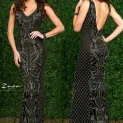 In Stock Zasa Chic K2291 Black Size 4 Or 14 Beaded Prom Dress Evening Gown