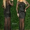 In Stock Long Sleeve Dresses Zasa Chic 2296 Size 4 Black Beaded Prom Dress Long Sheer Sleeves Embellished Shimmer