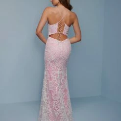 Corset Dresses Splash Prom K533 Lace Long Prom Dress With Plunging V Neckline Lace Up Tie Open Back