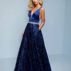 Long Prom Dresses Splash Prom K535 Embellished Lace A Line Prom Dress Evening Gown Embellished Belt