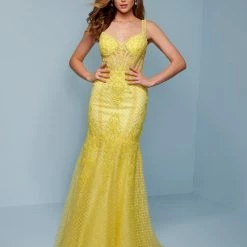Splash Prom K540 Long Lace Fit And Flare Prom Dress Sheer Embellished Evening Gown
