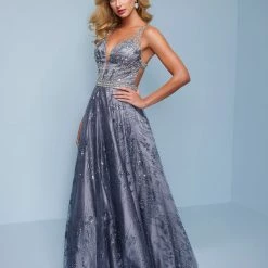 Splash Prom K544 Embellished V Neckline A Line Prom Dress Open Back Evening Gown Long Prom Dresses