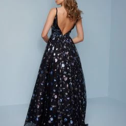 Long Prom Dresses Splash Prom K546 V Neckline Floral A Line Prom Dress Backless Evening Gown