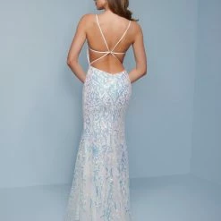 Splash Prom K548 V Neckline Sequin Embellished Column Prom Dress With Strappy Back Sequin Dresses