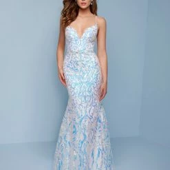 Splash Prom K548 V Neckline Sequin Embellished Column Prom Dress With Strappy Back Sequin Dresses