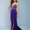 Splash Prom K554 Long Metallic Jersey Prom Dress Embellished V Neckline Shimmer Long Prom Dresses