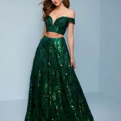 Splash Prom K556 Off The Shoulder Two Piece Prom Dress With Paillette Sequins Sequin Dresses