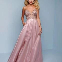 Splash Prom K559 Shimmer Crepe Long A Line Prom Dress Embellished Bodice