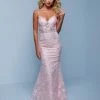 Splash Prom K561 V Neckline Lace Column Prom Dress Lace Up Tie Back Sheer Corset