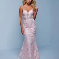 Splash Prom K561 V Neckline Lace Column Prom Dress Lace Up Tie Back Sheer Corset