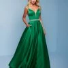 Splash Prom K562 Long Satin A Line Prom Dress Embellished Belt Evening Pageant Gown Long Prom Dresses