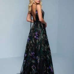 Splash Prom K565 Plunging Neckline A Line Sequin Prom Dress Evening Gown Backless Backless Dresses