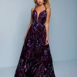 Splash Prom K565 Plunging Neckline A Line Sequin Prom Dress Evening Gown Backless Backless Dresses