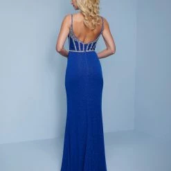 Splash Prom K566 Metallic Jersey Long Prom Dress Embellished Bodice V Neckline