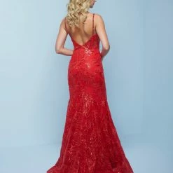 Splash Prom K567 Plunging Neckline Long Sequin Lace Prom Dress Pageant Gown
