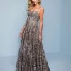 Splash Prom K569 Long A Line Print Sequins Prom Dress Evening Gown Straight Neckline Tie Back Sequin Dresses