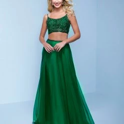 Splash Prom K574 Two Piece Embellished Crop Top Chiffon A Line Prom Dress