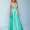 Splash Prom K575 Embellished Top Satin A Line Prom Dress Pageant Gown Train V Neckline