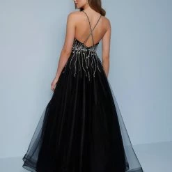Splash Prom K577 Straight Neckline Embellished Tulle Prom Dress Ball Gown Sequins Tulle Ballgown Dresses