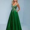 Splash Prom K578 V Neckline Satin A Line Prom Dress Embellished Bodice Pockets Long Prom Dresses