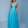 Long Prom Dresses Splash Prom K581 Plunging Neckline Embellished A Line Prom Dress Strappy Back