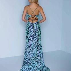 Splash Prom Landa K600 Long Fitted Sequin Formal Dress Slit Open Corset Back