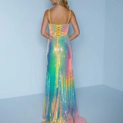 In Stock Splash Prom Landa K617 Size 8 Long Fitted Ombre Rainbow Sequin Prom Dress Formal Gown Corset Dresses