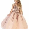 In Stock Ballgown Dresses DQ K727 Size 2 Rose Gold Girls Ballgown Pageant Dress Sequin Lace Glitter Corset