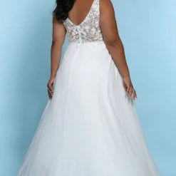 Sydney's Closet SC5246 Floral Bodice Plus Sized Wedding Dress V Neckline SC 5246 Katy 17 Sydney's Closet SC5246 Floral Bodice Plus Sized Wedding Dress V Neckline SC 5246 Katy