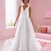 White One Bridal KAREN Pronovias Wedding Dress V Neck Speckled Tulle Floral Lace Gown