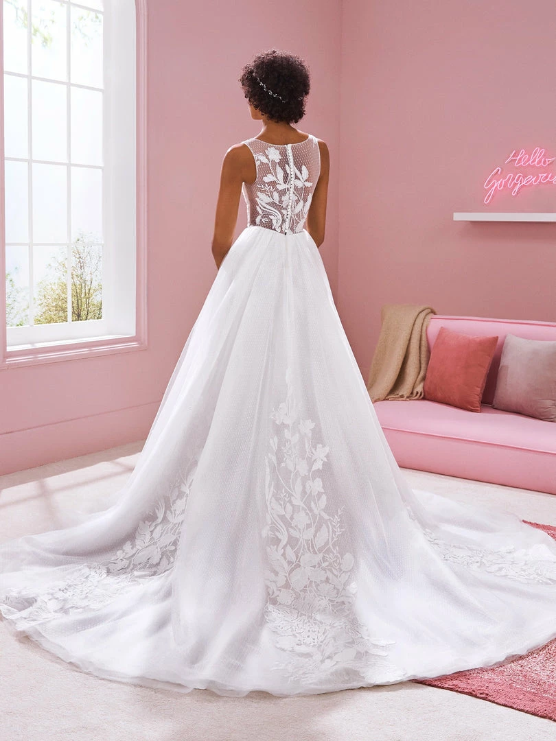 White One Bridal KAREN Pronovias Wedding Dress V Neck Speckled Tulle Floral Lace Gown 4 White One Bridal KAREN Pronovias Wedding Dress V Neck Speckled Tulle Floral Lace Gown