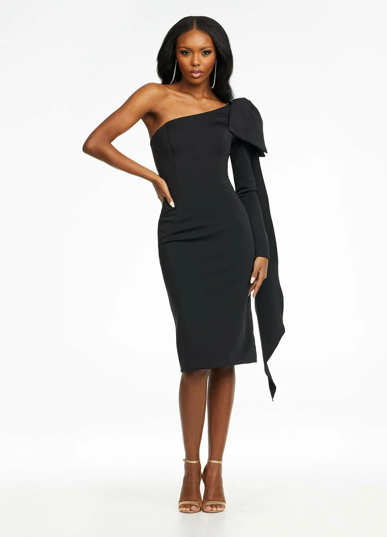 Ashleylauren Ashley Lauren 4480 Cocktail Dress Knee Length One Long Sleeve With Bow 11 Ashleylauren Ashley Lauren 4480 Cocktail Dress Knee Length One Long Sleeve With Bow