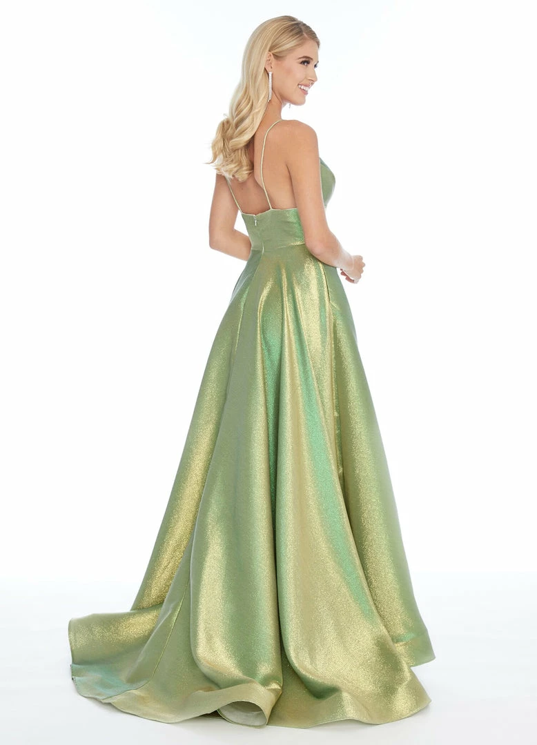 In Stock Ashley Lauren 1937 Lime/Gold Prom Dress Sz 12, 14 Metallic Shimmer V Neckline 5 In Stock Ashley Lauren 1937 Lime/Gold Prom Dress Sz 12, 14 Metallic Shimmer V Neckline