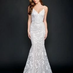 Nina Canacci 9135 Corset Bodice Mermaid Prom Dress Wedding Gown Lace Sweeping Train Mermaid Dresses