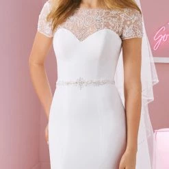 White One Bridal KERI Pronovias Wedding Dress Crepe Sheer Off The Shoulder Neckline