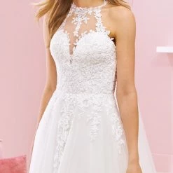 White One Bridal KIM Pronovias Wedding Dress Tulle Skirt Illusion Lace Halter Neckline