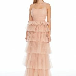 In Stock Ashley Lauren 1744 Blush Prom Dress Size 2 Ruffle Tiered Skirt Evening Gown