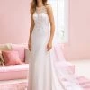 White One Bridal KODIE Pronovias Wedding Dress A Line Crepe Sheer Embellished Top