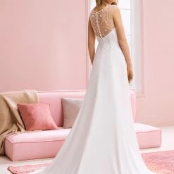 White One Bridal KODIE Pronovias Wedding Dress A Line Crepe Sheer Embellished Top